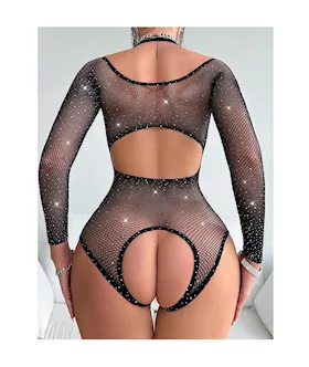 Diamond Crotchless Rhinestone Bodystocking