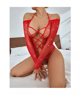 Diamond Crotchless Rhinestone Bodystocking