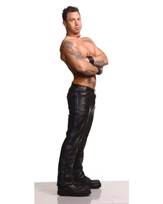 Police Leather Pants with Blue Stripe