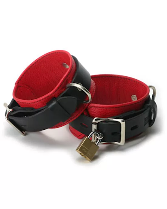 Strict Leather Deluxe Black and Red Locking Cuffs