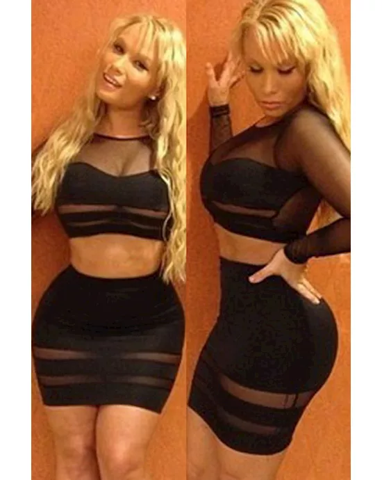 bandage long sleeved cropped top and mini skirt set