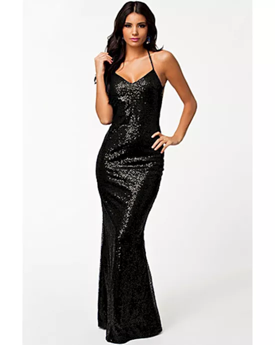 black all over sequin low back gown