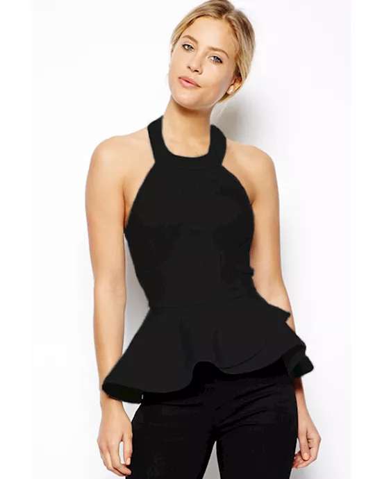 black bodice peplum top