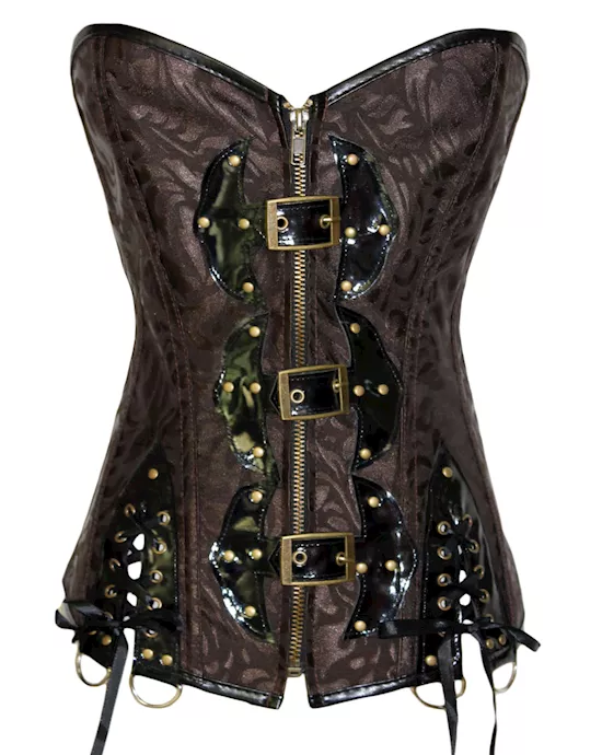 black brown steampunk corset with bottom