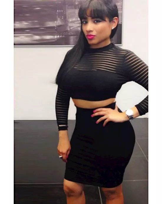 black mesh stripes sexy skirt set