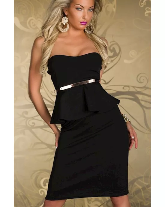 black off-the-shoulder evening peplum midi dress