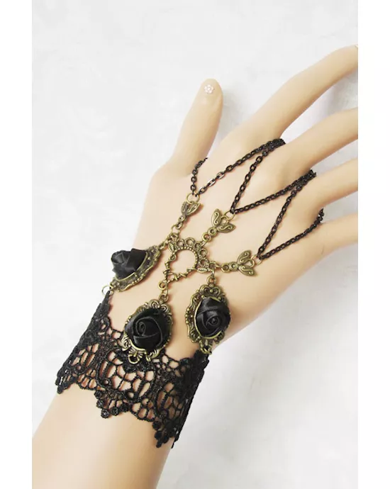 black rose lace bracelet with chain