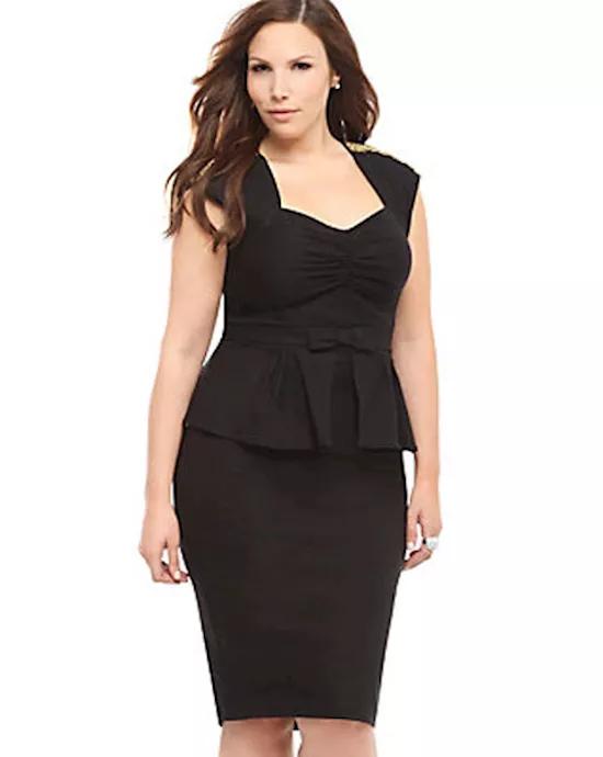black ruched peplum dress with bow