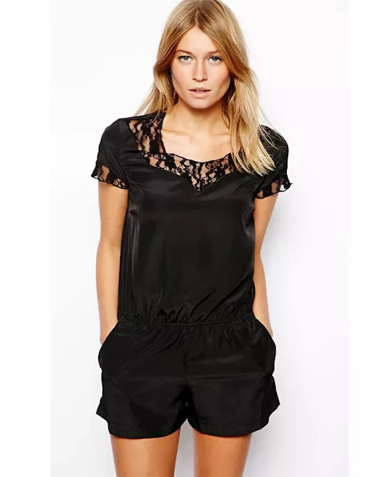 black sleek lace insert playsuit