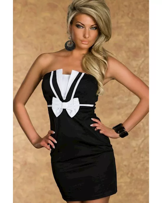 black white charming girl bow tube fashion dress