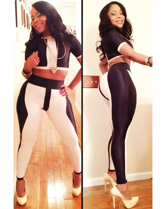 black white stylish bandage bodycon pant set