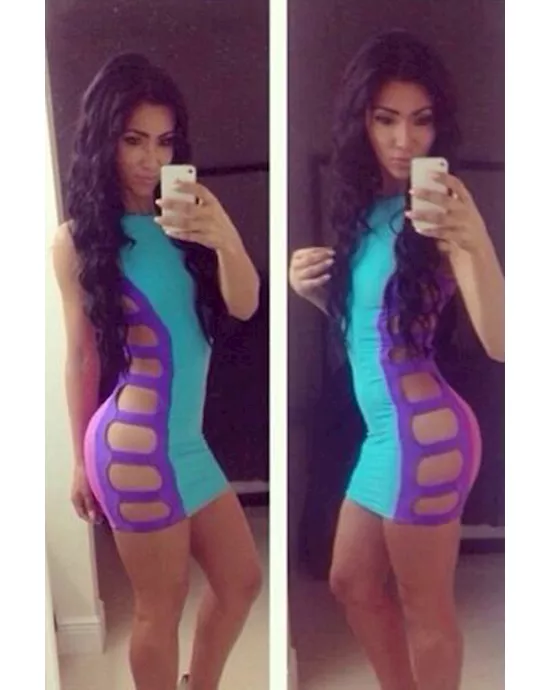 blue sexy provocative strappy cut out bodycon dress