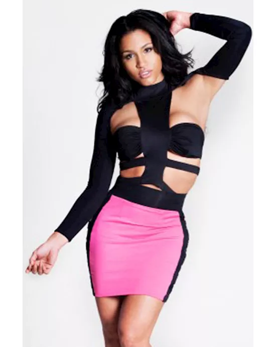 bold cutout club dress with two-tone skirt
