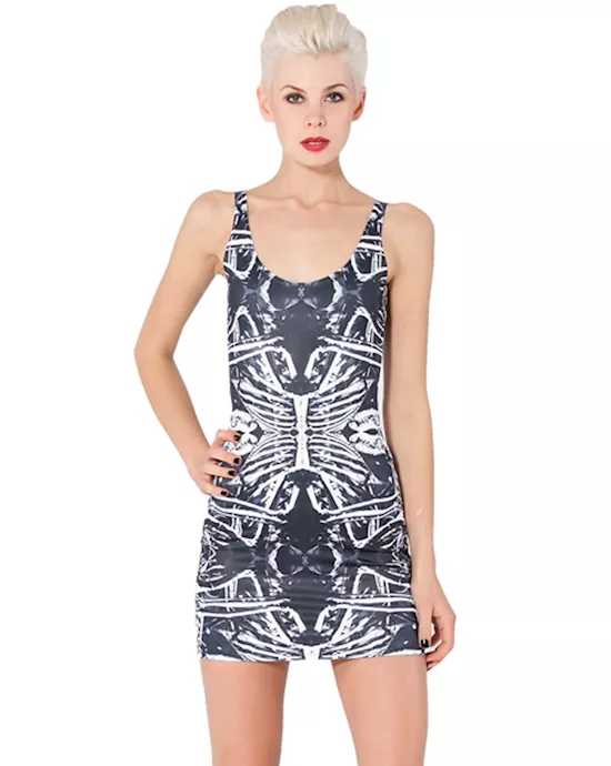 bone machine black mini dress