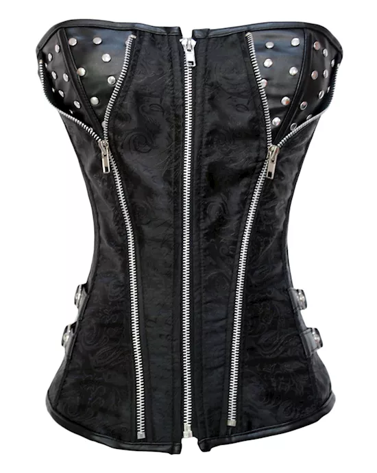 brocade steampunk corset with zip and studs