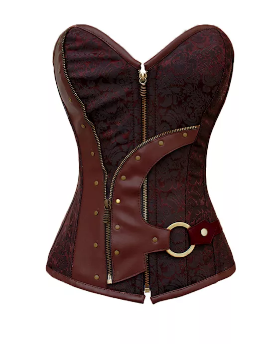 brown brocade steampunk corset