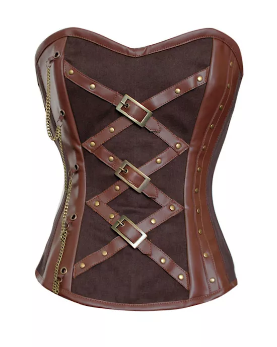 brown leather steam overbust corset
