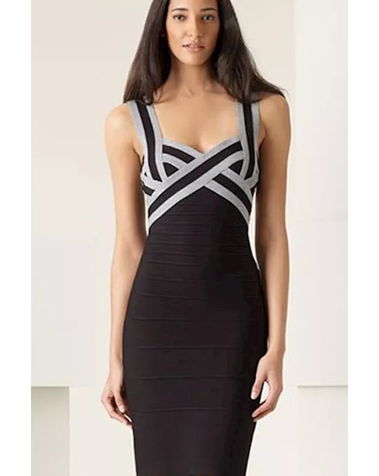 classic spaghetti strap backless midi bandage dress in black