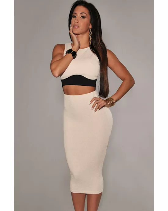 cream black sexy skirt set