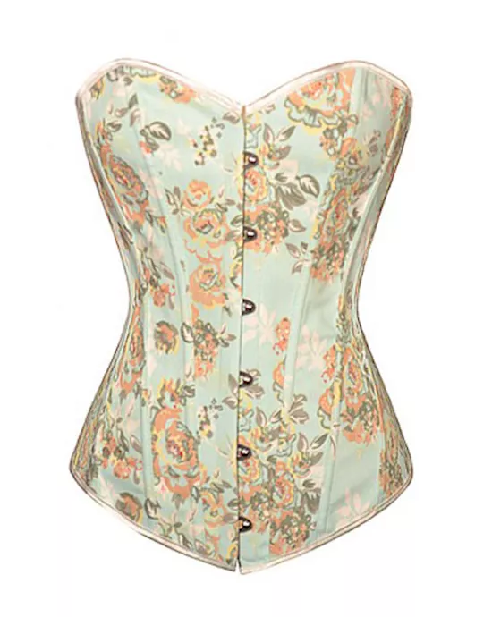 delightful peony flock boned denim corset