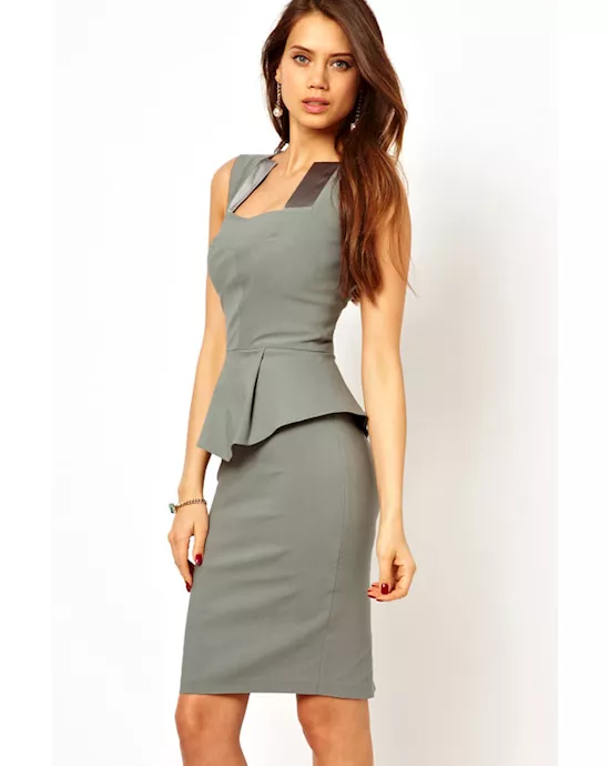 elegant modern women peplum dress with satin inserts neck