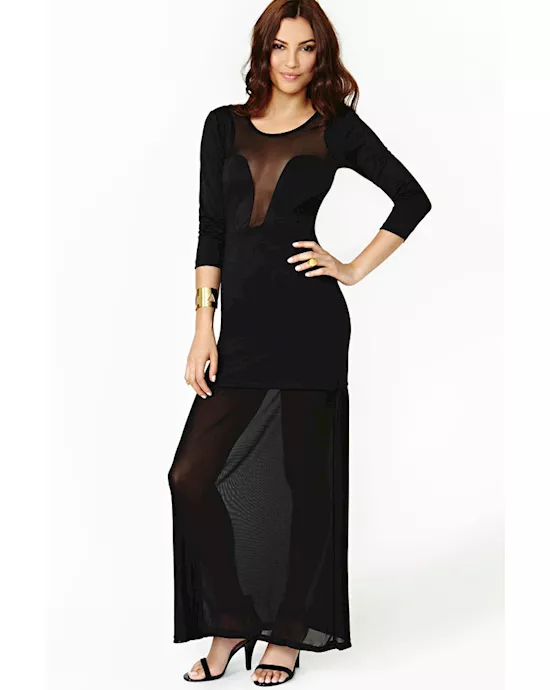 fever black mesh maxi dress