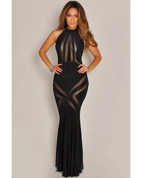 glam black mesh pattern hourglass evening dress