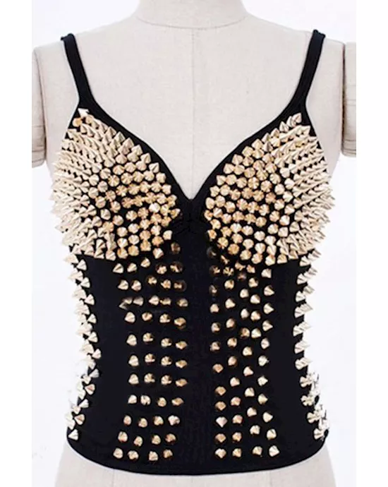gold sexy club punk rivet waistcoat top