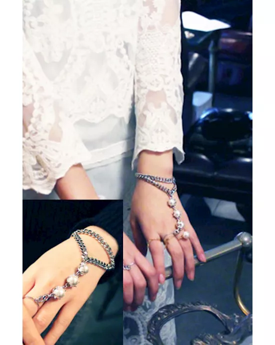 noble party pearl and chain bracelet with ring