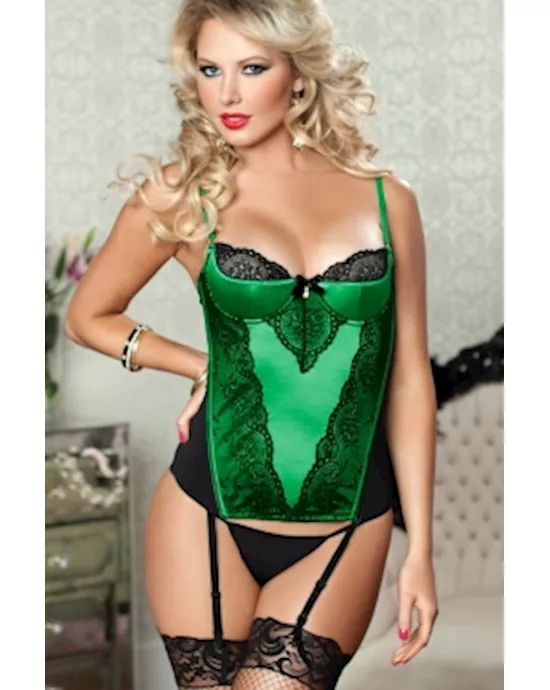 Noble Lace and Stretch Bustier with Garter Green