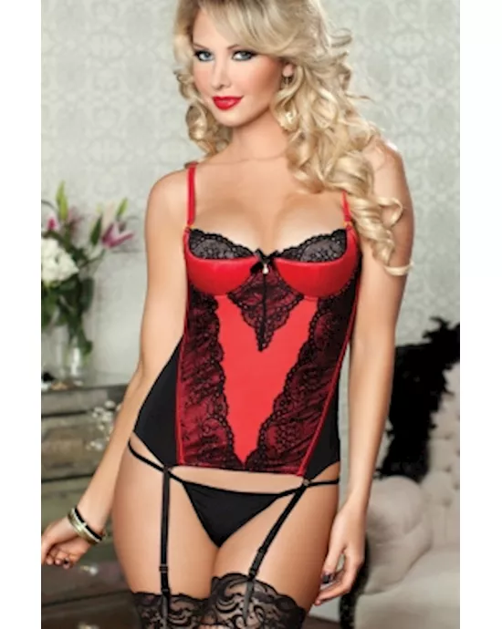 Noble Lace and Stretch Bustier with Garter Red