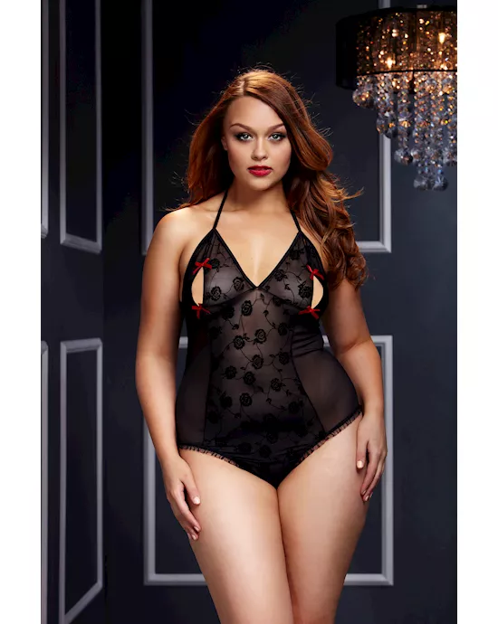 Lace Bodysuit W Bra Slits  Bow