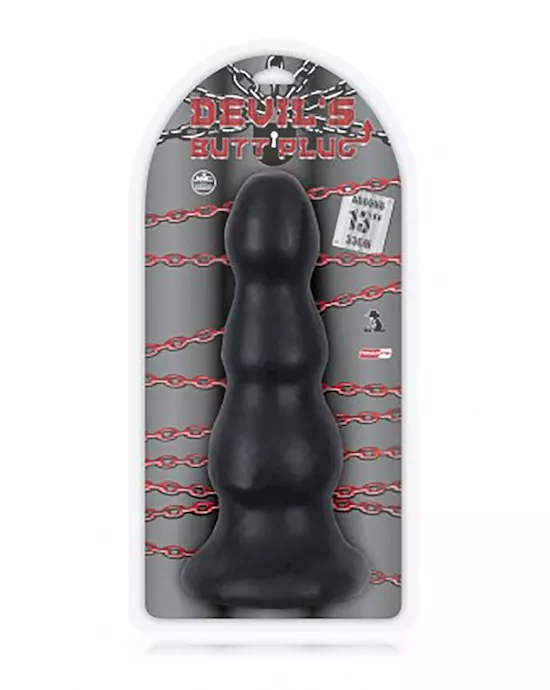 Devils Butt Plug 13 in Tapered Ripple Shape Black