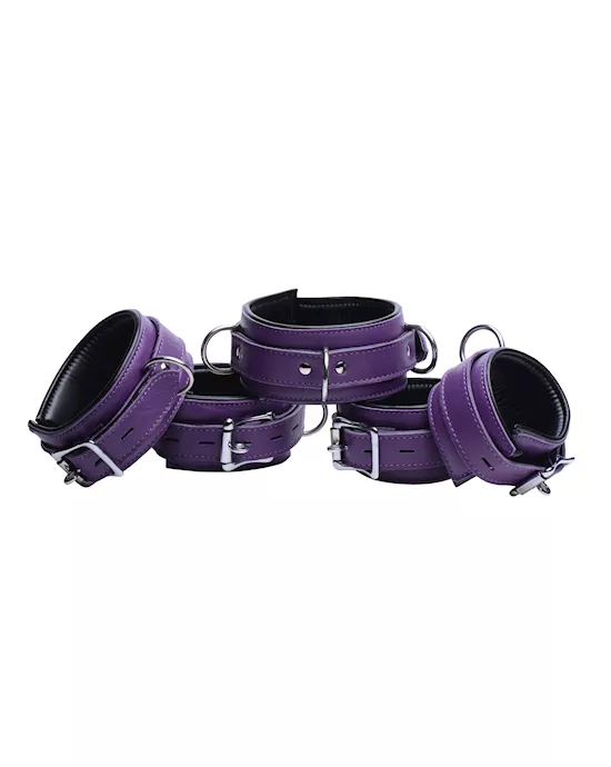Purple 5 Piece Locking Leather Bondage Set