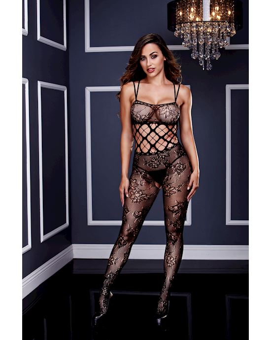 Racerback Double Strap Crotchless Lace Bodystocking OS