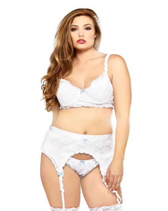 Demi Cup Bra Garter Belt & Panty