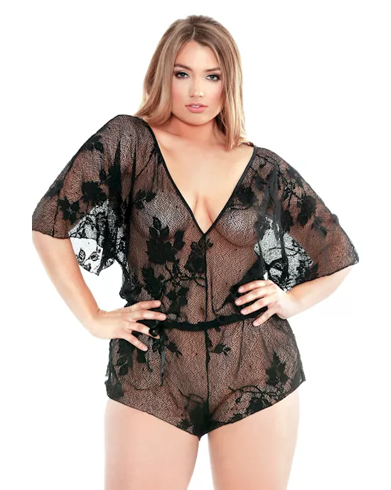 Lace Romper with Adjustable Waist & Snap Closure