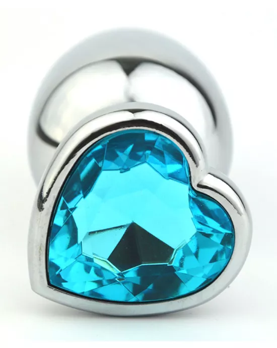 Chrome Butt Plug With Turquoise Heart Shaped Jem