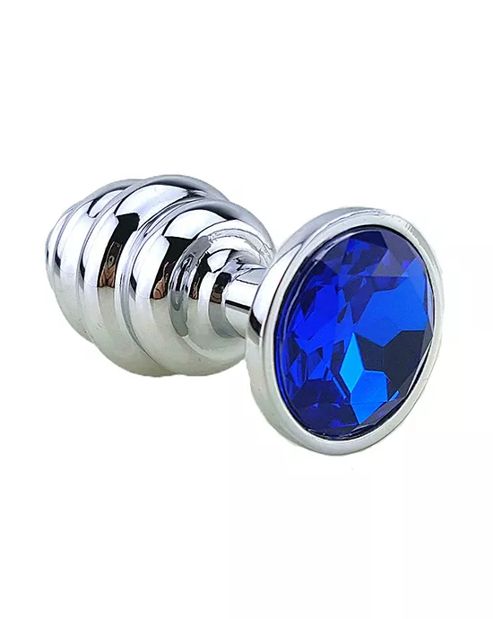 Ribbed Chrome Butt Plug With Gem