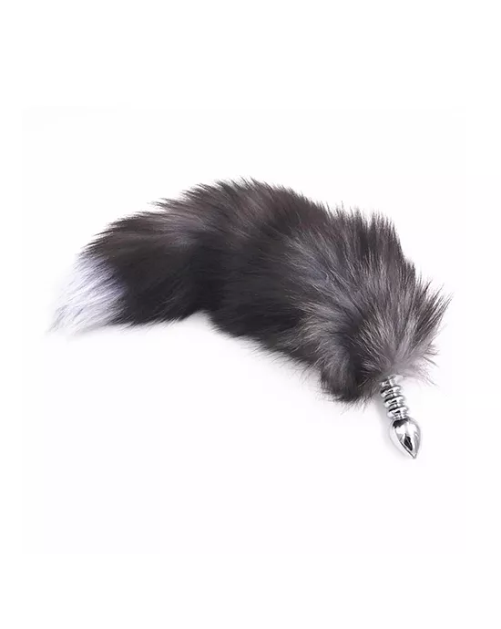 Chrome Butt Plug with Rippled Fur Tail