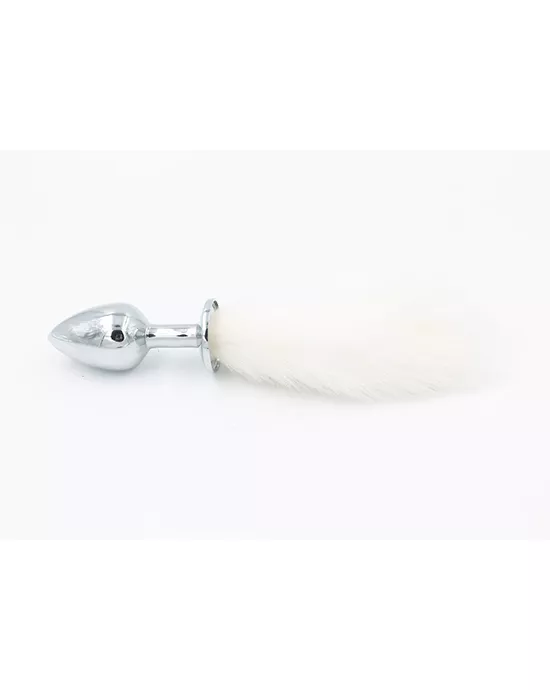 Chrome Butt Plug With Fur Tail