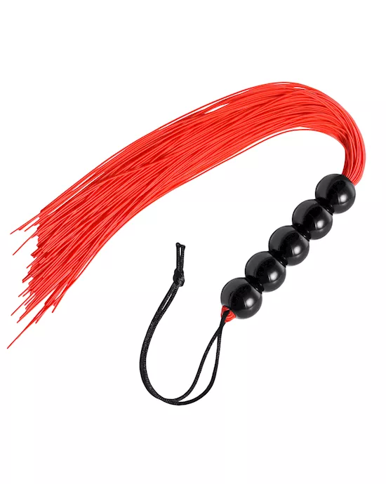 Crimson Rubber Flogger With Beaded Handle