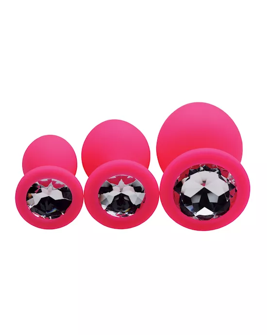 Pink Pleasure 3 Piece Silicone Anal Plugs With Gems