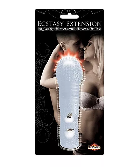 Ecstasy Extension Light Up Sleeve with Powet Bullet -Clear