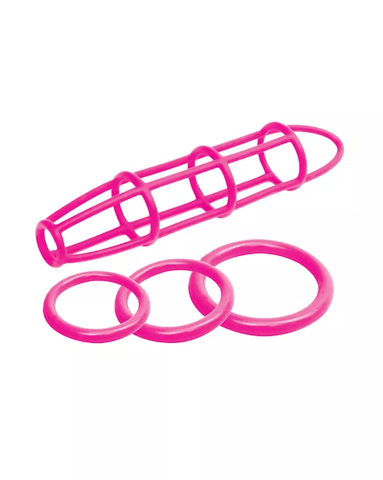 Neon Silicone Cage And Love Ring Set