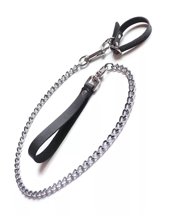 Buckling Cock Ring and Chain Leash Set