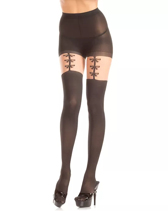 Faux Bow Garter Strap Pantyhose