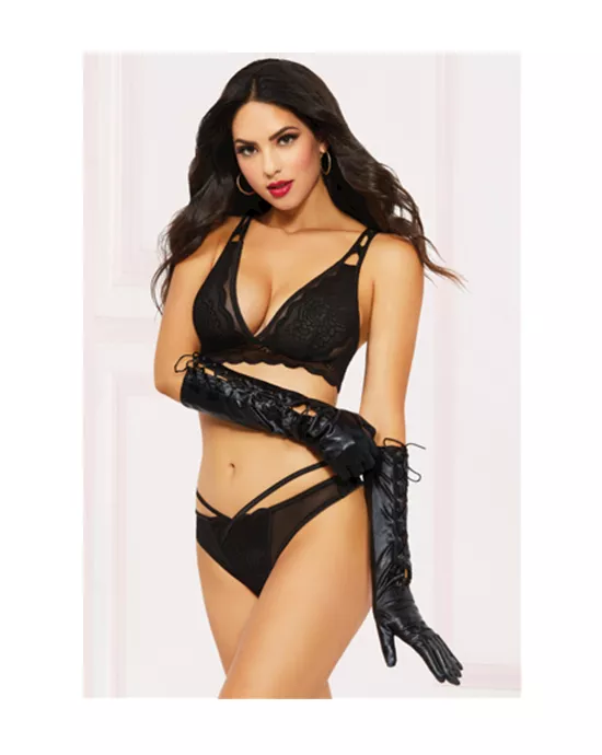 Lame Elbow Gloves W Lace up Detail