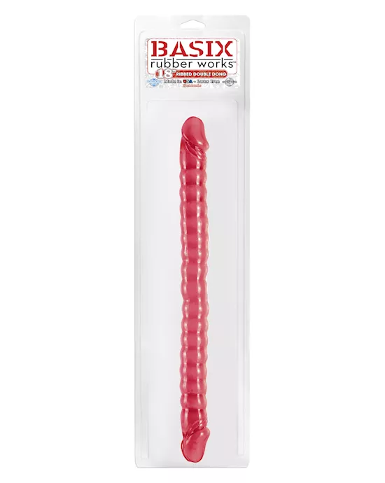 BASIX 18 INCH RIBBED DOUBLE DONG RED