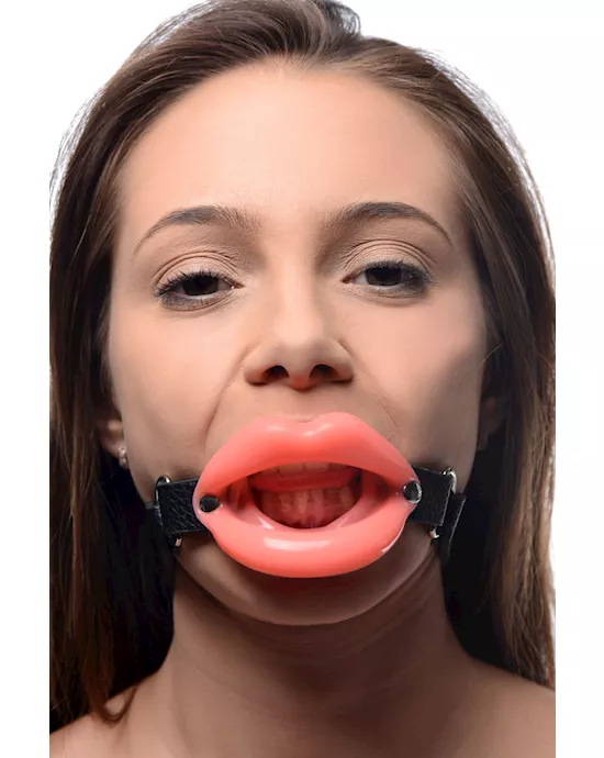 Sissy Mouth Gag Pink Silicone Lips Black Strap